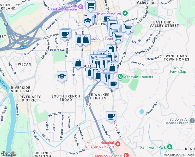 map of restaurants, bars, coffee shops, grocery stores, and more near 54 Millard Avenue in Asheville