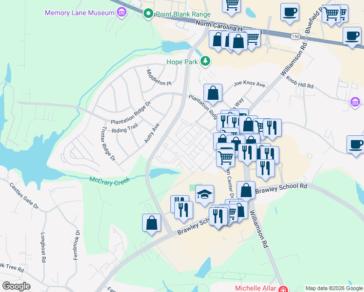 map of restaurants, bars, coffee shops, grocery stores, and more near 140 Capital Avenue in Mooresville