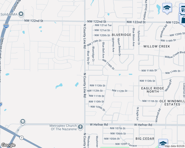 map of restaurants, bars, coffee shops, grocery stores, and more near 8901 Northwest 114th Street in Oklahoma City