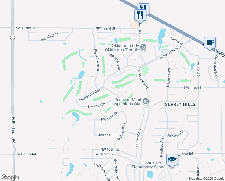 map of restaurants, bars, coffee shops, grocery stores, and more near 11616 Royal Coach Drive in Yukon