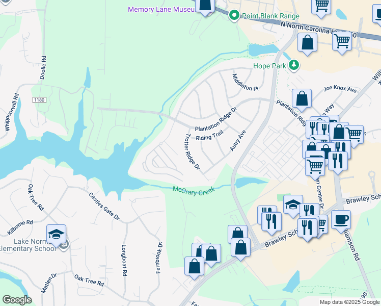 map of restaurants, bars, coffee shops, grocery stores, and more near 125 Trotter Ridge Drive in Mooresville