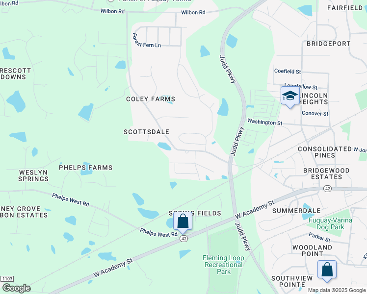 map of restaurants, bars, coffee shops, grocery stores, and more near 1141 Tulip Poplar Road in Fuquay Varina
