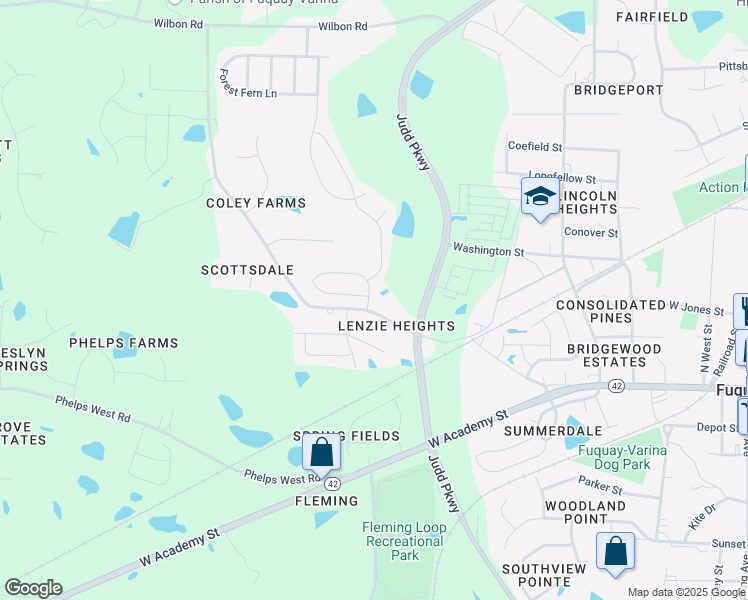 map of restaurants, bars, coffee shops, grocery stores, and more near 1012 Summer Meadow Drive in Fuquay Varina