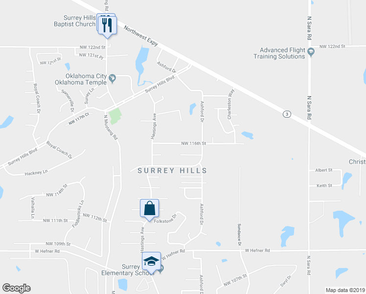 map of restaurants, bars, coffee shops, grocery stores, and more near 11024 Northwest 116th Street in Yukon