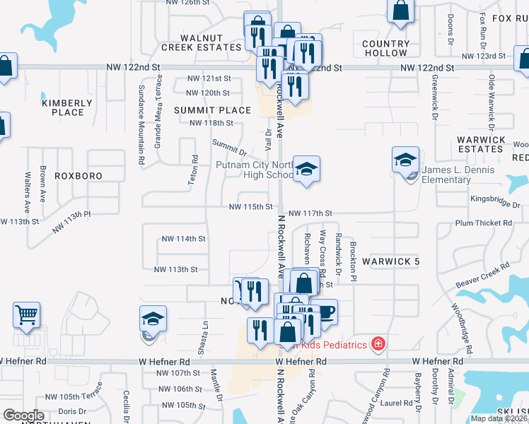 map of restaurants, bars, coffee shops, grocery stores, and more near 7112 Northwest 115th Street in Oklahoma City