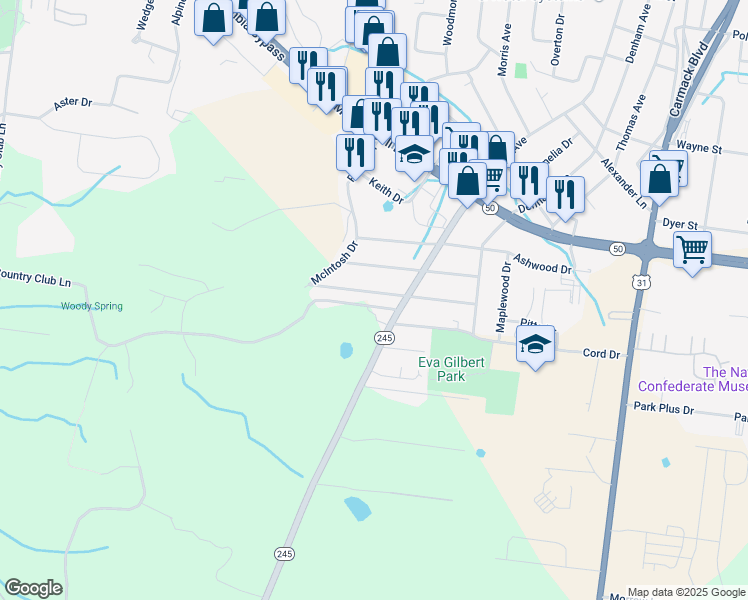 map of restaurants, bars, coffee shops, grocery stores, and more near 207 Birchwood Drive in Columbia