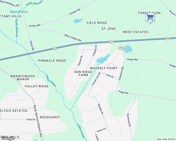 map of restaurants, bars, coffee shops, grocery stores, and more near 6813 Oviedo Drive in Raleigh