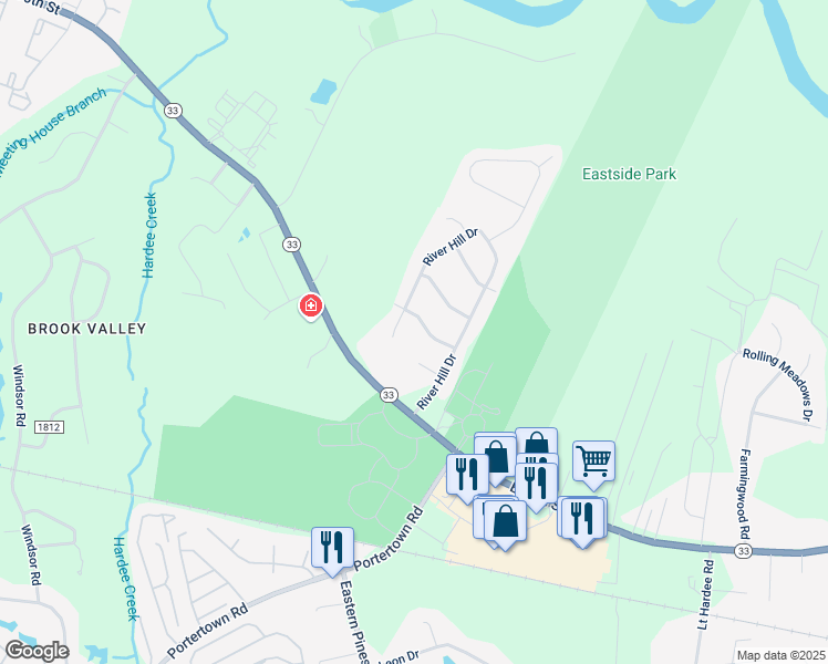 map of restaurants, bars, coffee shops, grocery stores, and more near 111 Bramblewood Drive in Greenville