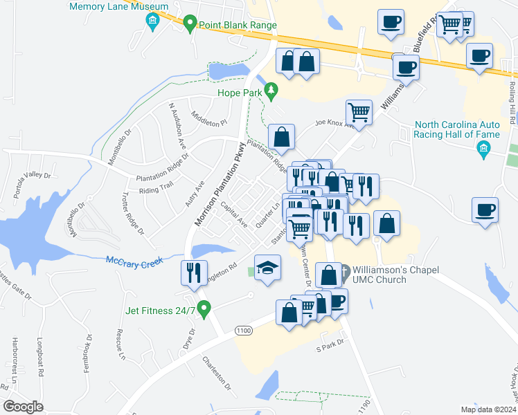 map of restaurants, bars, coffee shops, grocery stores, and more near 216 Welton Way in Mooresville