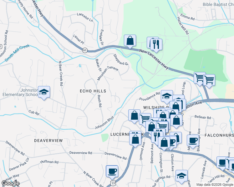 map of restaurants, bars, coffee shops, grocery stores, and more near 86 Debra Lane in Asheville