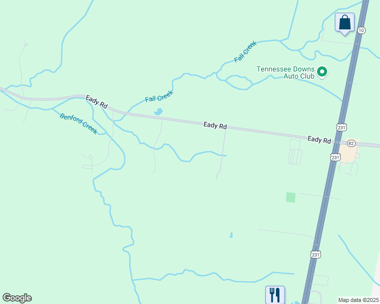 map of restaurants, bars, coffee shops, grocery stores, and more near 181 Eady Road in Shelbyville