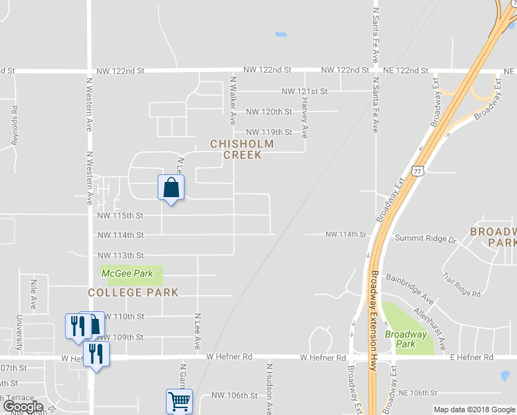 map of restaurants, bars, coffee shops, grocery stores, and more near 413 NW 115th St in Oklahoma City