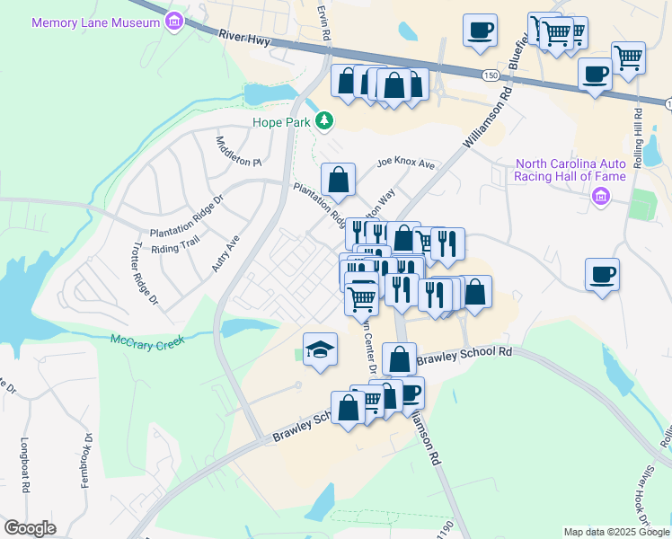 map of restaurants, bars, coffee shops, grocery stores, and more near 111 Quarter Lane in Mooresville