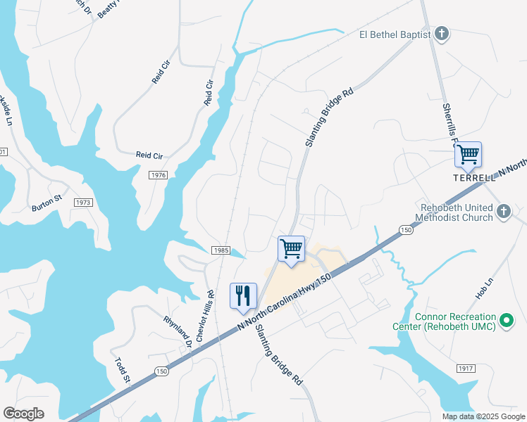 map of restaurants, bars, coffee shops, grocery stores, and more near Arbor Way in Sherrills Ford
