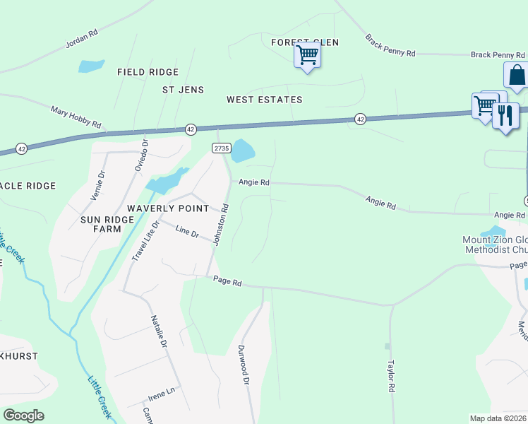 map of restaurants, bars, coffee shops, grocery stores, and more near 331 Johnson Street in Garner