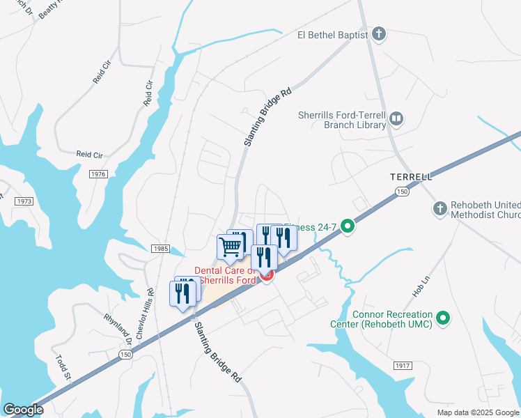 map of restaurants, bars, coffee shops, grocery stores, and more near 3835 Norman View Drive in Sherrills Ford