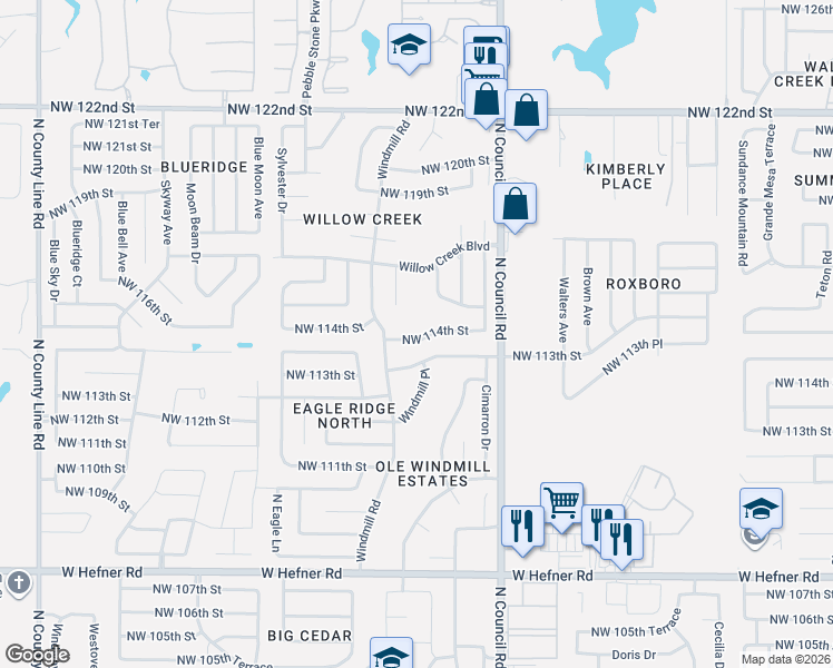 map of restaurants, bars, coffee shops, grocery stores, and more near 8040 Northwest 114th Street in Oklahoma City