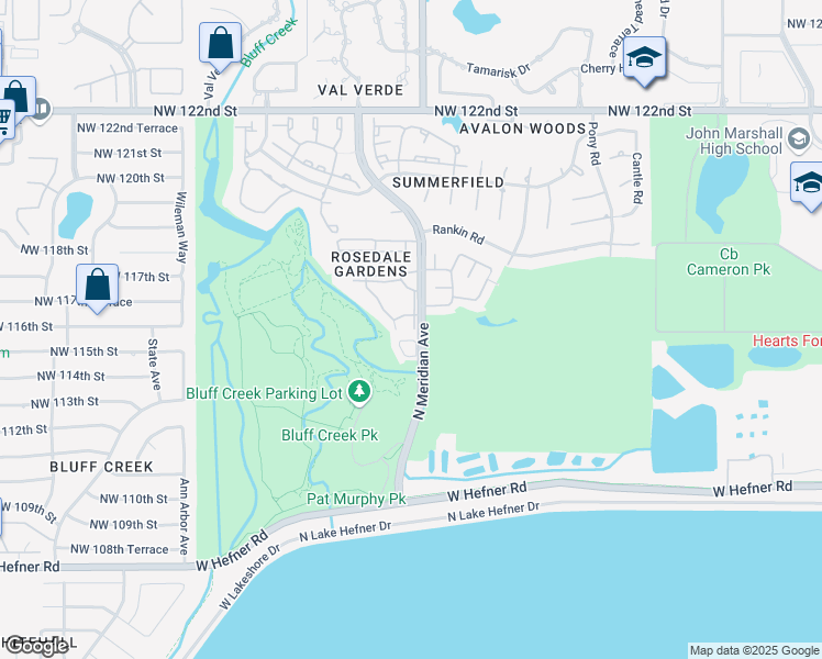 map of restaurants, bars, coffee shops, grocery stores, and more near 11601 North Meridian Place in Oklahoma City