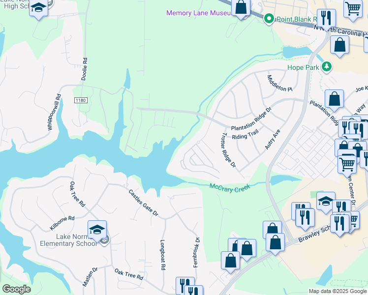 map of restaurants, bars, coffee shops, grocery stores, and more near 320 Montibello Drive in Mooresville