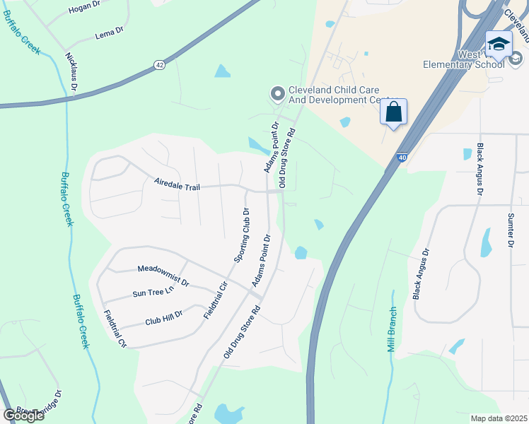 map of restaurants, bars, coffee shops, grocery stores, and more near 613 Adams Point Drive in Garner