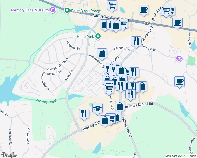 map of restaurants, bars, coffee shops, grocery stores, and more near 111 Quarter Lane in Mooresville