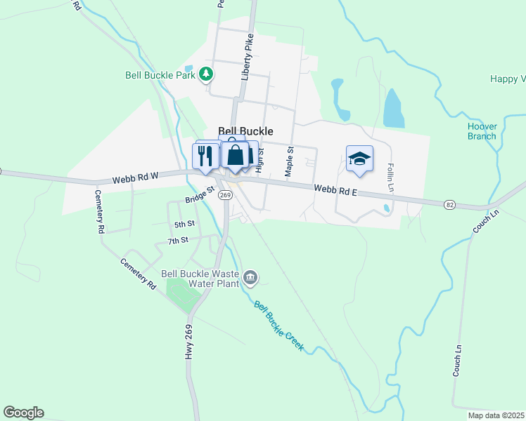 map of restaurants, bars, coffee shops, grocery stores, and more near 116 Hinkle Hill Street in Bell Buckle