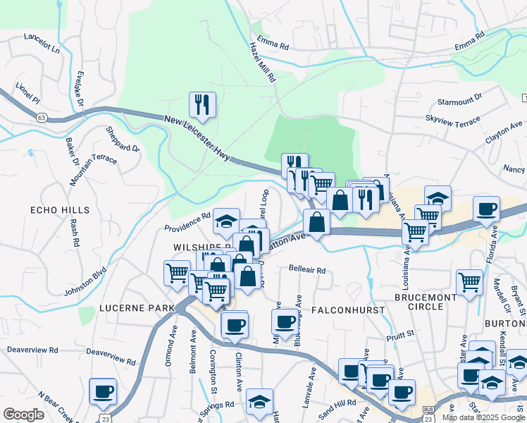 map of restaurants, bars, coffee shops, grocery stores, and more near 40 Laurel Loop in Asheville