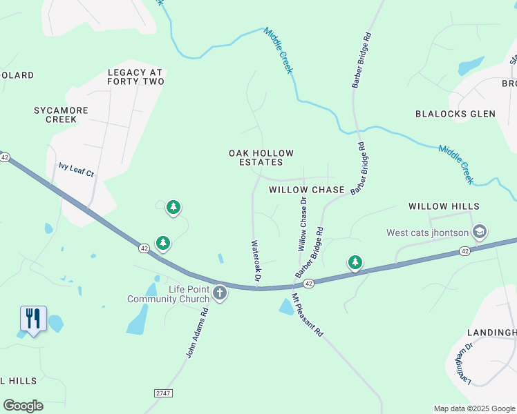 map of restaurants, bars, coffee shops, grocery stores, and more near 3401 Kistler Court in Wake County