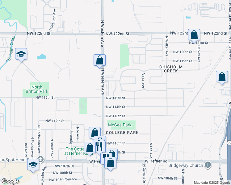 map of restaurants, bars, coffee shops, grocery stores, and more near 11501 Stagecoach Trail in Oklahoma City
