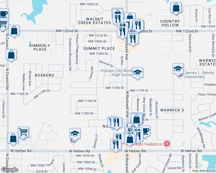 map of restaurants, bars, coffee shops, grocery stores, and more near 7200 Northwest 115th Street in Oklahoma City