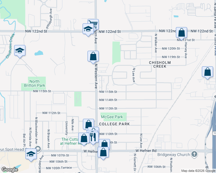 map of restaurants, bars, coffee shops, grocery stores, and more near 11501 Stagecoach Trail in Oklahoma City