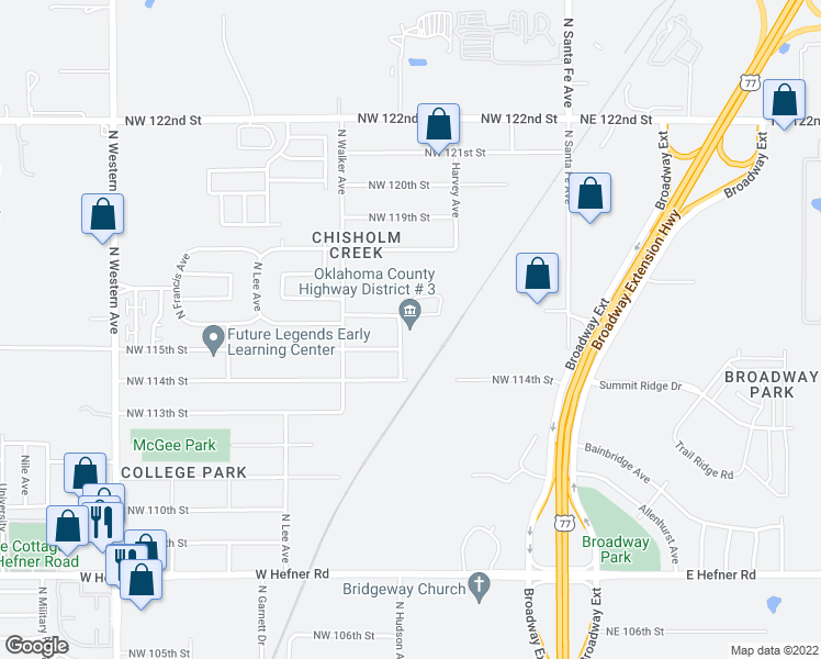 map of restaurants, bars, coffee shops, grocery stores, and more near 11500 North Hudson Avenue in Oklahoma City