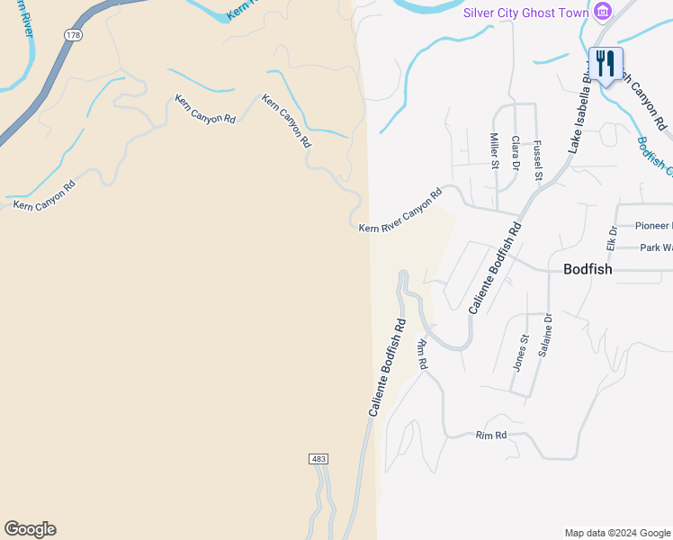 map of restaurants, bars, coffee shops, grocery stores, and more near 0 North Drive in Bodfish