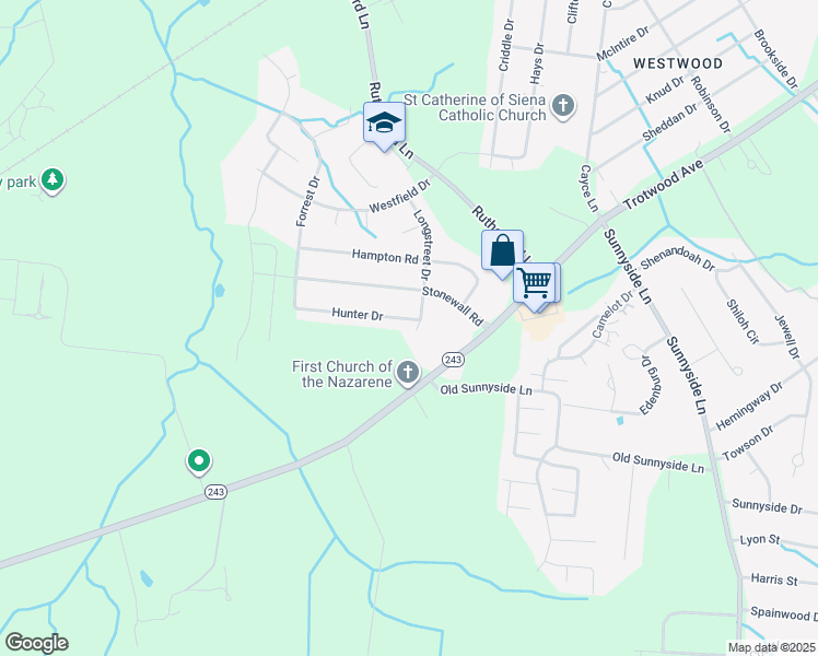 map of restaurants, bars, coffee shops, grocery stores, and more near 205 Hunter Drive in Columbia