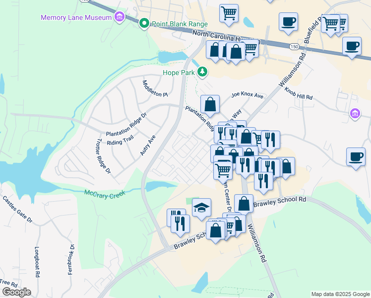 map of restaurants, bars, coffee shops, grocery stores, and more near 104 Sapling Street in Mooresville
