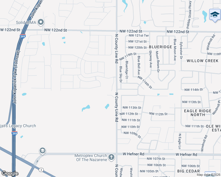 map of restaurants, bars, coffee shops, grocery stores, and more near 11601 North County Line Road in Yukon