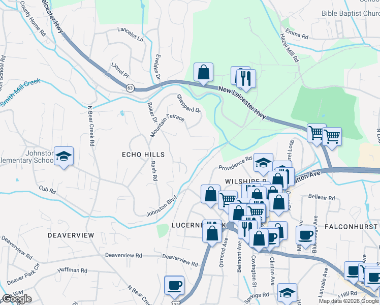 map of restaurants, bars, coffee shops, grocery stores, and more near 86 Debra Lane in Asheville