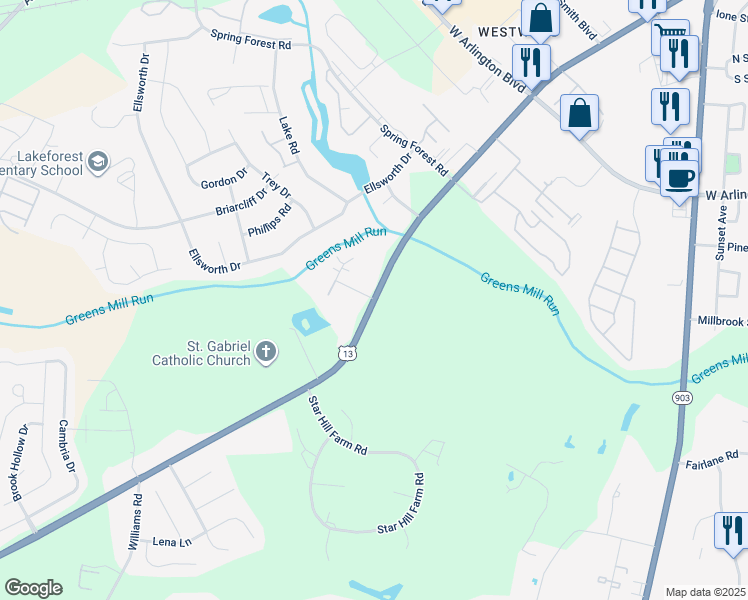 map of restaurants, bars, coffee shops, grocery stores, and more near 1801 Grace Avenue in Greenville