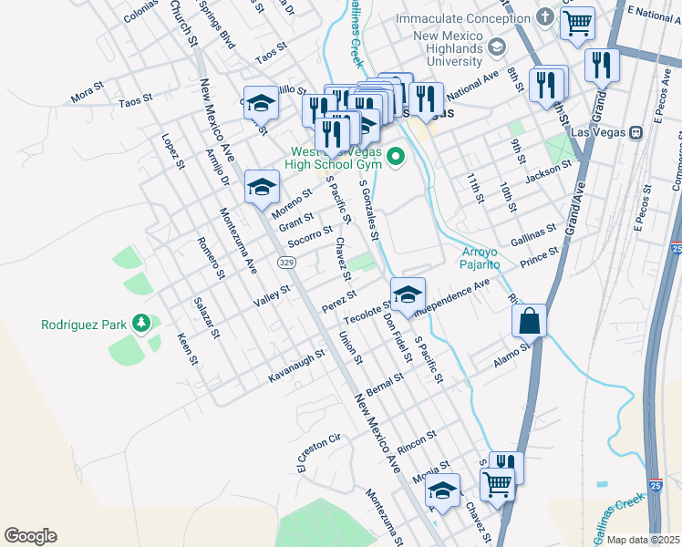 map of restaurants, bars, coffee shops, grocery stores, and more near 1107 Chavez Street in Las Vegas