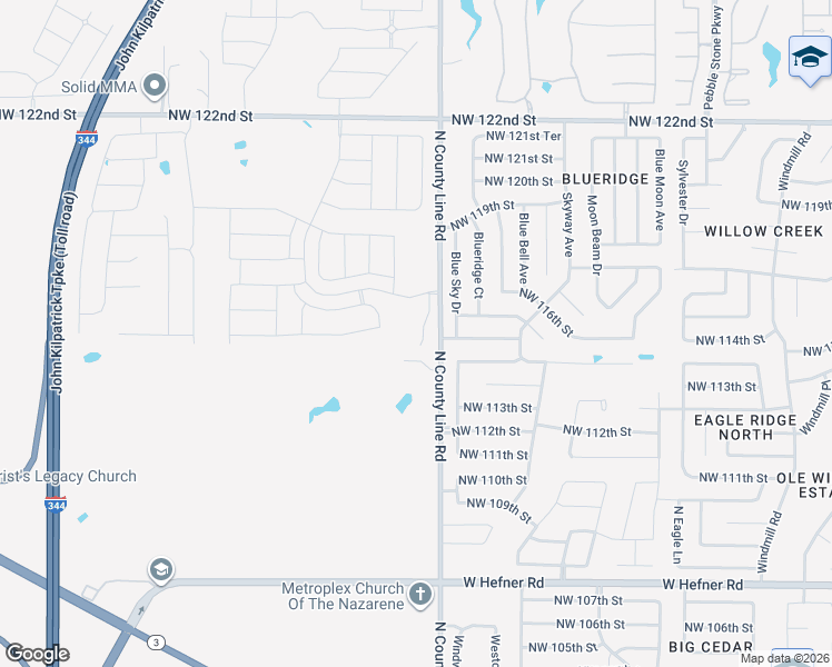 map of restaurants, bars, coffee shops, grocery stores, and more near 11601 North County Line Road in Yukon