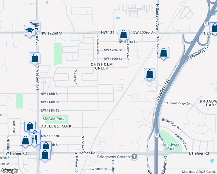 map of restaurants, bars, coffee shops, grocery stores, and more near 413 Northwest 115th Street in Oklahoma City