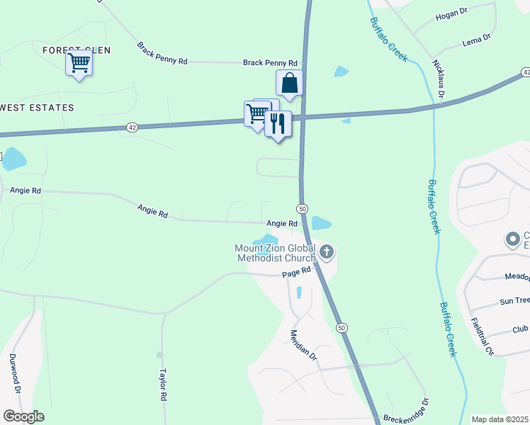 map of restaurants, bars, coffee shops, grocery stores, and more near 121 Angie Road in Raleigh