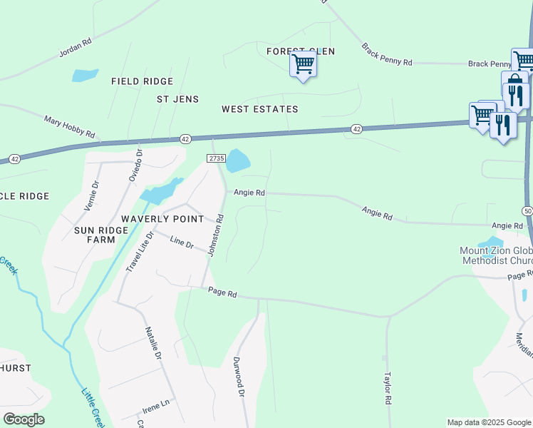 map of restaurants, bars, coffee shops, grocery stores, and more near 126 Freewill Place in Raleigh