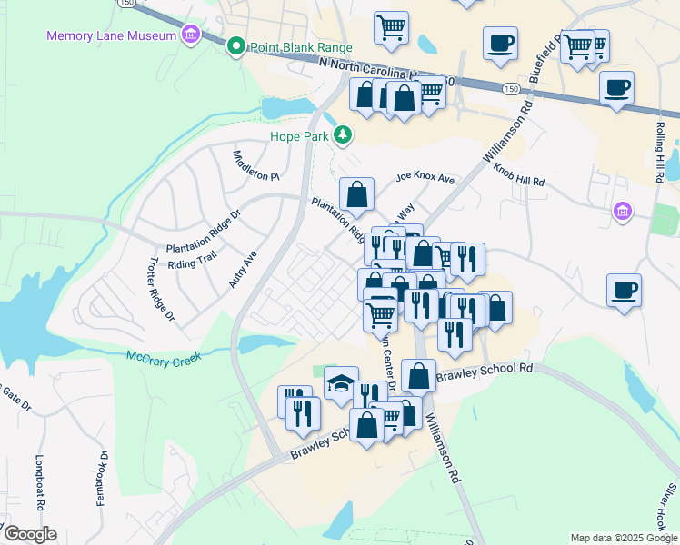 map of restaurants, bars, coffee shops, grocery stores, and more near 190 Welton Way in Mooresville