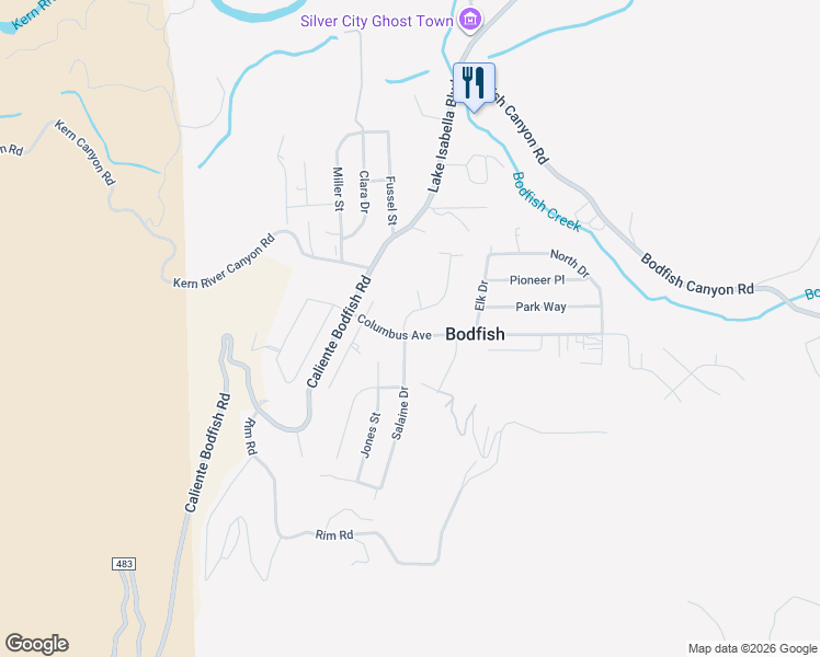 map of restaurants, bars, coffee shops, grocery stores, and more near 201 Columbus Avenue in Bodfish