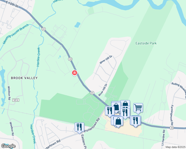map of restaurants, bars, coffee shops, grocery stores, and more near 111 Bramblewood Drive in Greenville