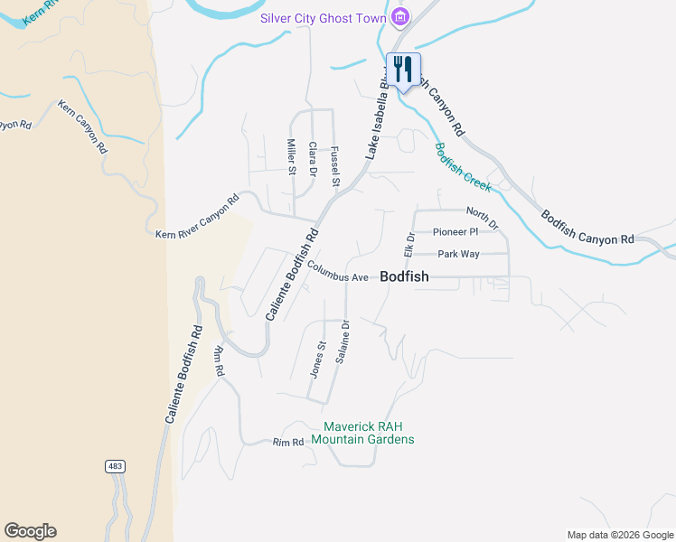 map of restaurants, bars, coffee shops, grocery stores, and more near 1 North Salaine Drive in Lake Isabella