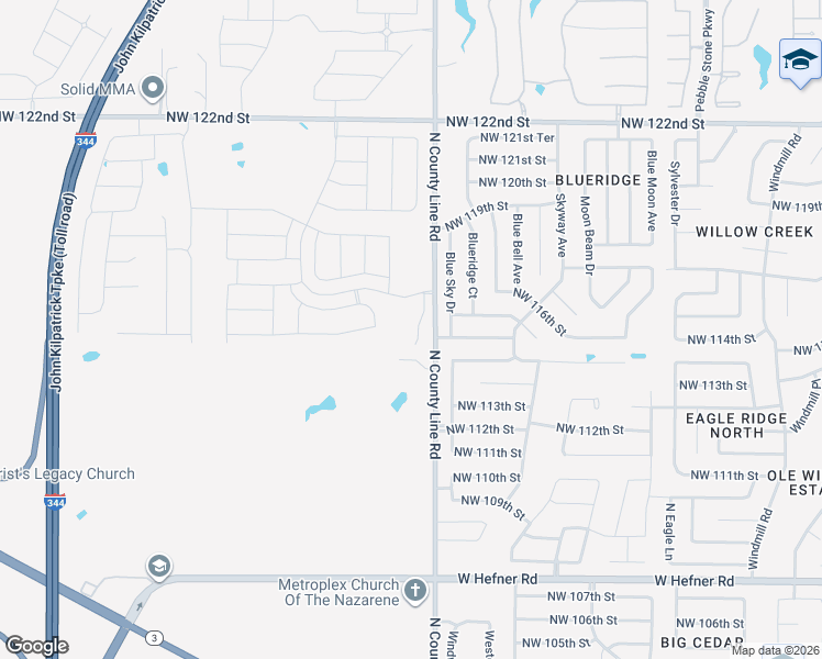 map of restaurants, bars, coffee shops, grocery stores, and more near 11601 North County Line Road in Yukon