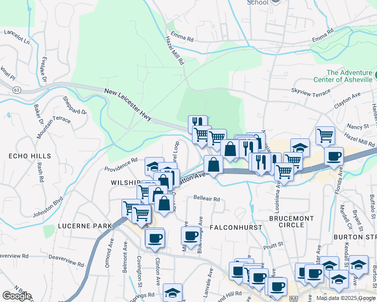 map of restaurants, bars, coffee shops, grocery stores, and more near 299 Laurel Loop in Asheville