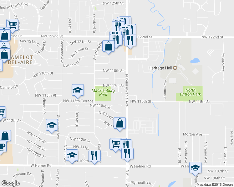 map of restaurants, bars, coffee shops, grocery stores, and more near 11612 Susan Lane in Oklahoma City